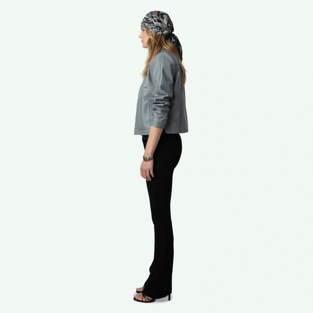 NEW! Zadig & Voltaire Leather Grey Jacket, M - Picture 4 of 14